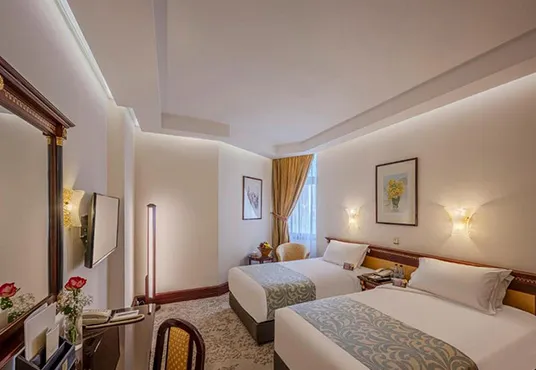 hotel room with two single beds