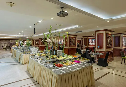 Hotel with different dishes 